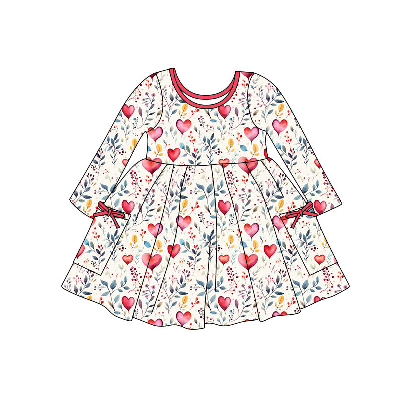 11.7 GLD1487 Pre order No Moq Baby Girls Flowers Hearts Pockets Valentine Knee Length Dresses