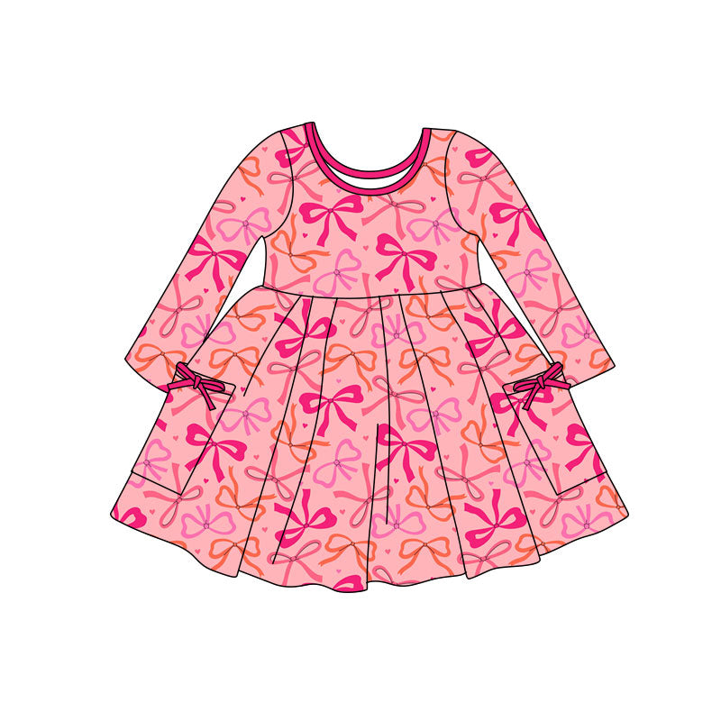 11.7 GLD1491 Pre order No Moq Baby Girls Hearts Bows Pockets Valentine Knee Length Dresses