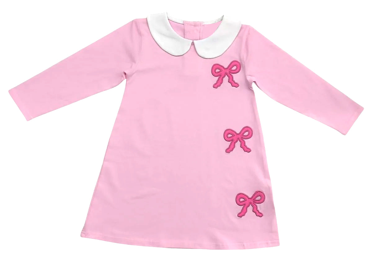 11.7 GLD1494 Pre order No Moq Baby Girls Pink Long Sleeve Bows Collar Valentine Knee Length Dresses