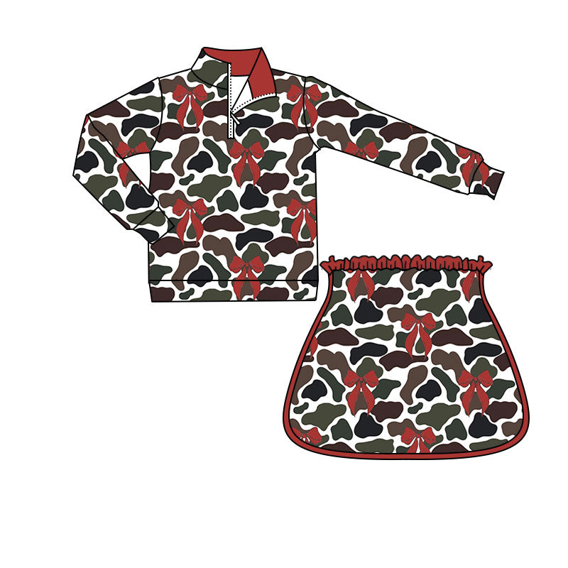 11.7 GLD1495 Pre order No Moq Yoga fabric Baby Girls Camo Bows Zipper Pullovers Skirt Shorts Yoga Clothes Set