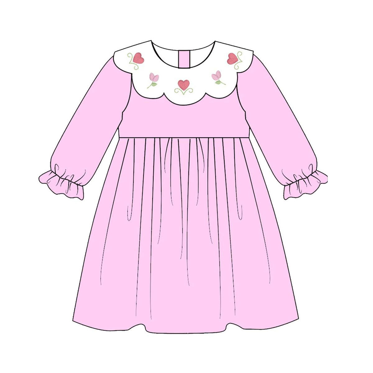 11.8 GLD1496 Pre order No Moq Baby Girls Pink Long Sleeve Hearts Flowers Valentine Knee Length Dresses