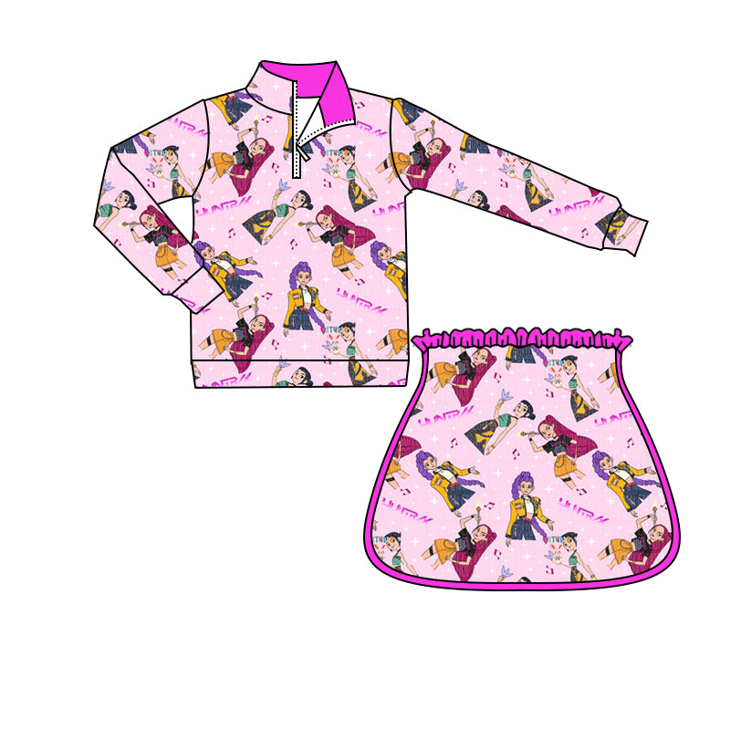 11.12 GLD1500 Pre order No Moq Yoga fabric Baby Girls Pink Demon Hunter Zipper Pullovers Skirt Shorts Yoga Clothes Sets