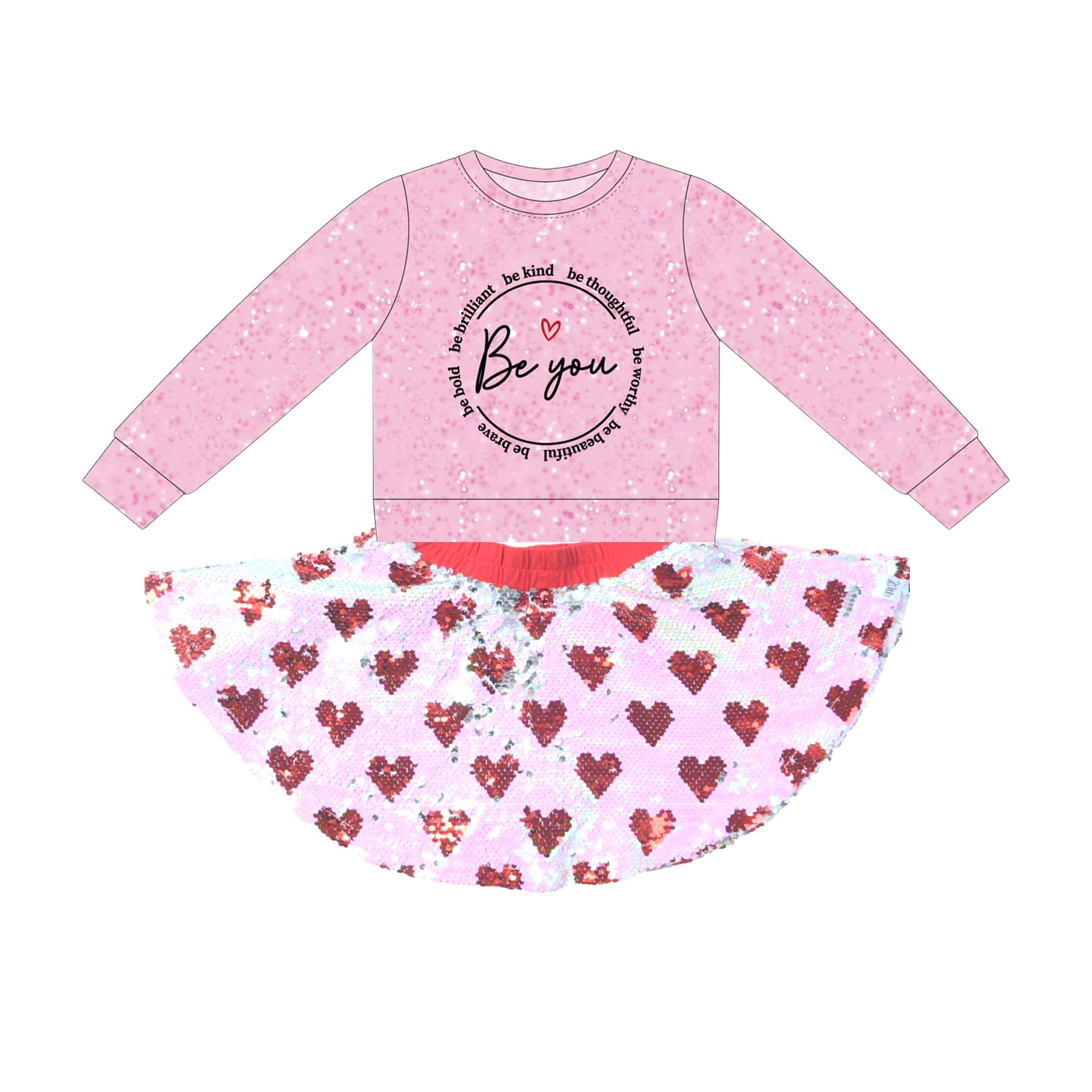 11.12 GLD1501 Pre order No Moq Baby Girls Be You Top Hearts Plaid Skirts Valentines Clothes Sets