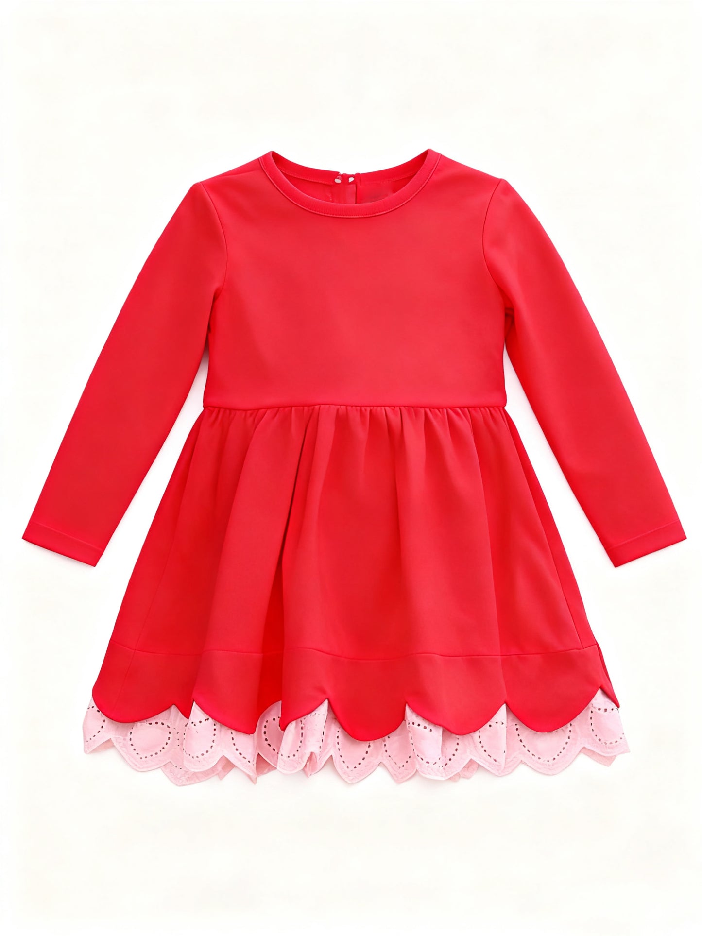 11.12 GLD1503 Pre order No Moq Yoga fabric Baby Girls Red Long Sleeve Red Ruffle Yoga Knee Length Dresses
