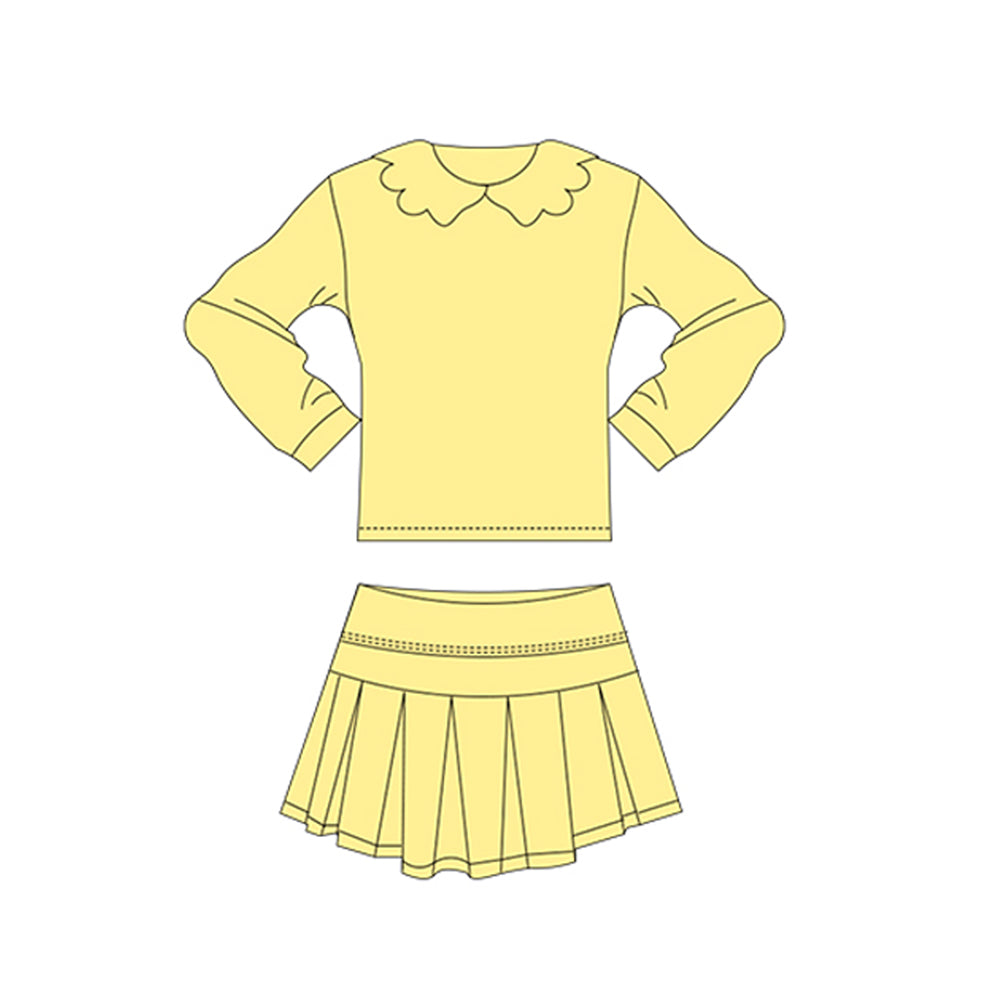 11.13 GLD1505 Pre order No Moq Yoga fabric Baby Girls Yellow Collar Shirts Top Skirt Shorts Yoga Clothes Sets