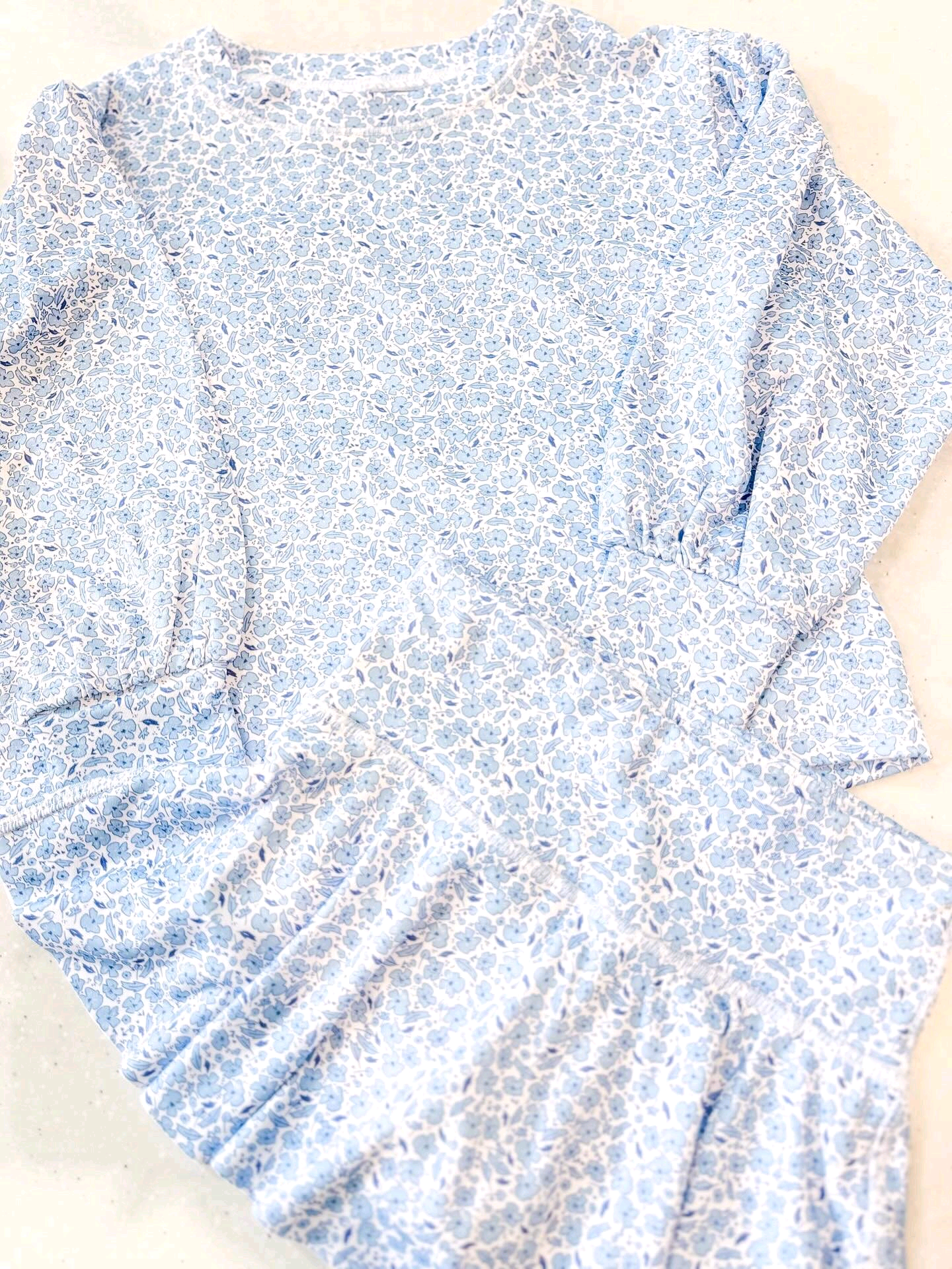 11.15 GLD1508 Pre order No Moq Baby Girls Blue Floral Long Sleeve Top Skirt Shorts Clothes Sets