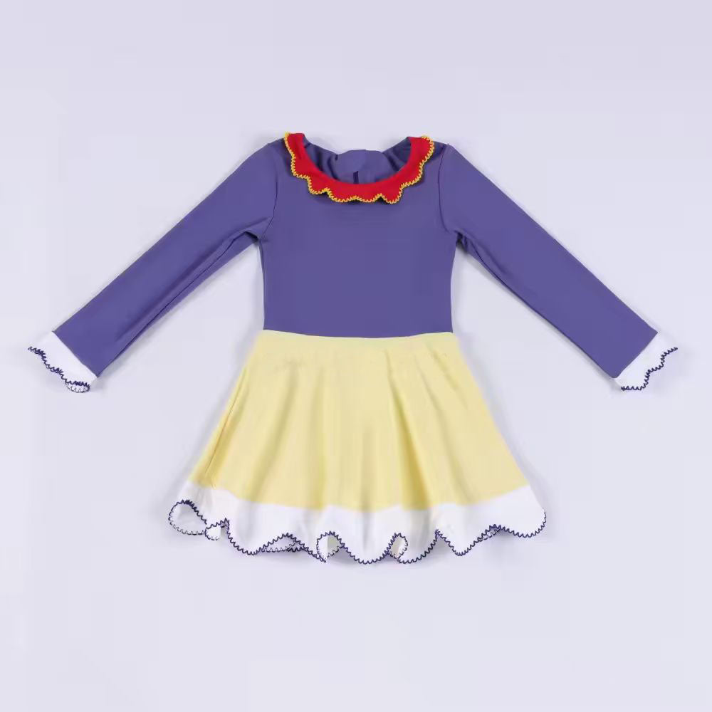 11.20 GLD1521 Pre order No Moq Yoga fabric Baby Girls Yellow Purple Red Yoga Ruffle Collar Knee length Dresses