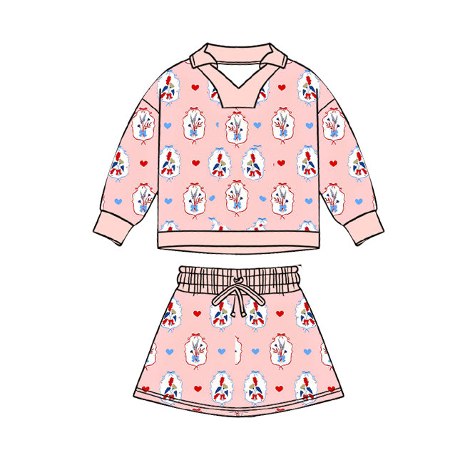 11.20 GLD1537 Pre order No Moq Baby Girls Hearts Flowers Top Skirt Shorts Valentines Clothes Sets