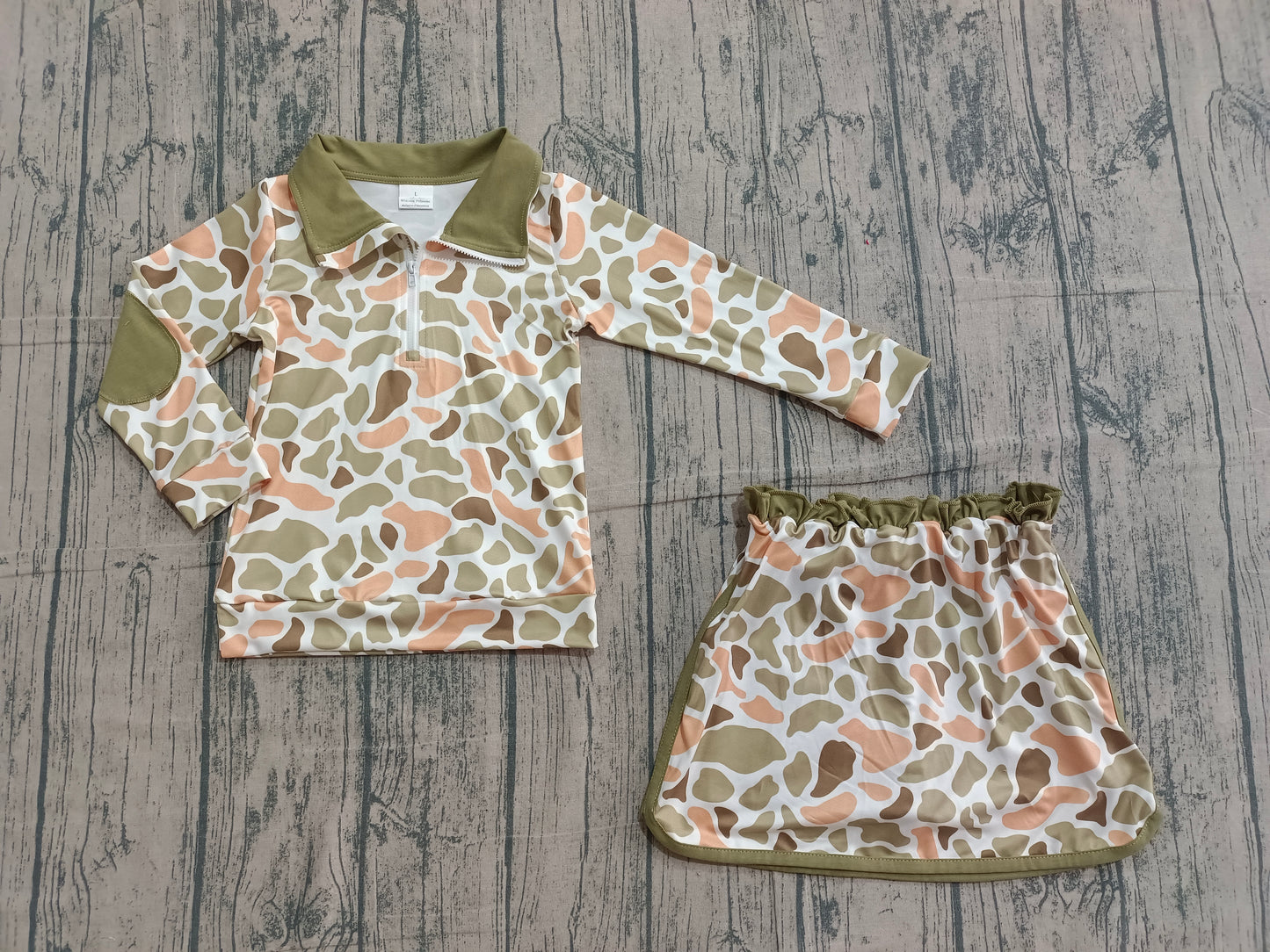 1.5 GLD1545 Smple No Moq Baby Girls Southern Orange Camo Zipper Pullover Skirt Shorts Clothes Sets