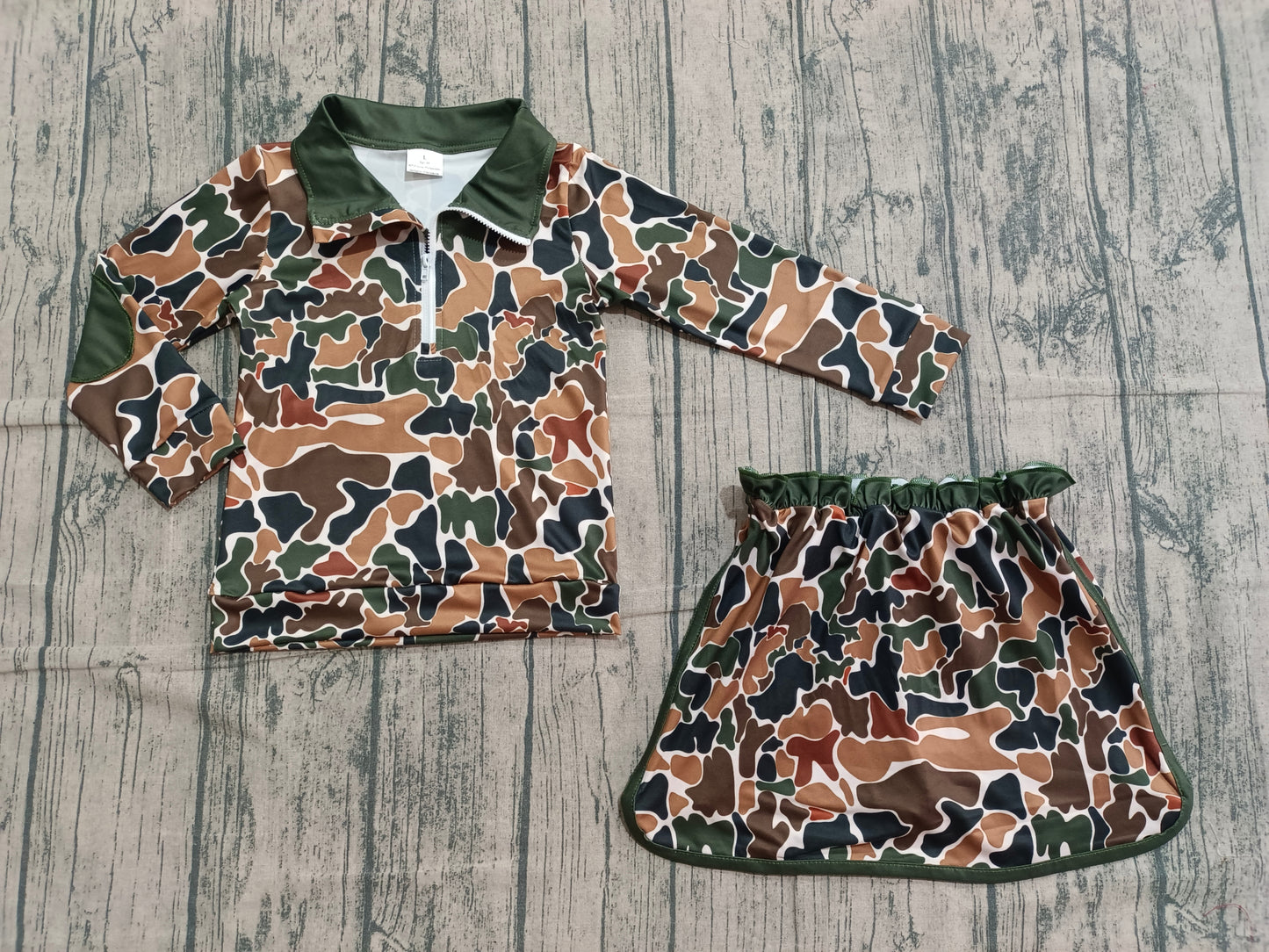 1.5 GLD1547 Smple No Moq Baby Girls Southern Dark Brown Camo Zipper Pullover Skirt Shorts Clothes Sets