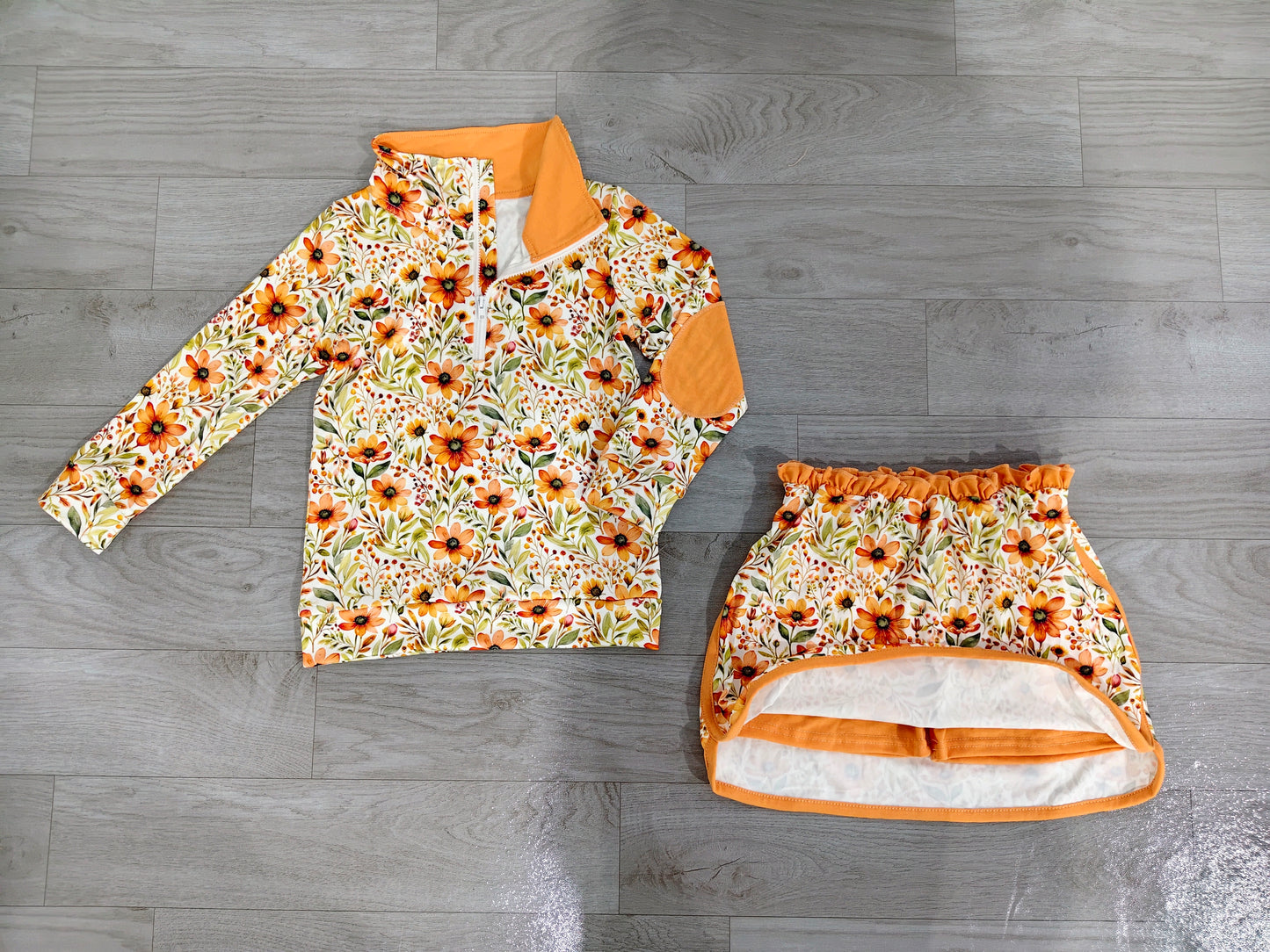 GLD1606 Sample No Moq Baby Girls Long Sleeve Flowers Zip Pullovers Skirt Short Fall Clothes Sets