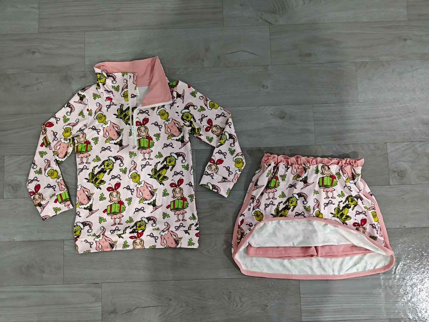 GLD1610 Sample No Moq Baby Girls Green Face Frogs Gifts Zip Top Skirt Short Christmas Clothes Sets