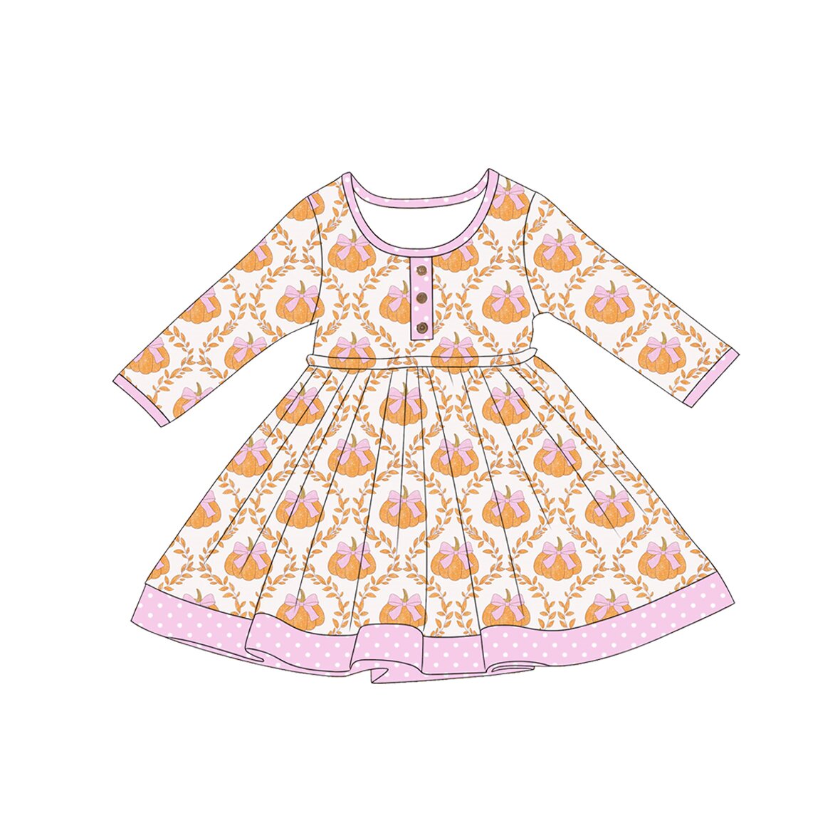 5.1 Pre order No Moq Baby Girls Long Sleeve Button Knee Length Dresses