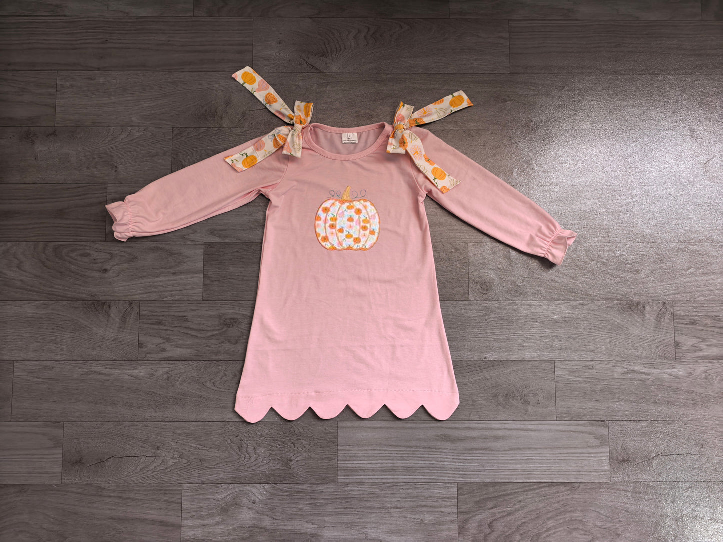 GLD1642 Sample No Moq Embroidery Baby Girls Fall Pumpkin Long Ruffle Sleeve Scallop Knee Length Casual Wear Dresses