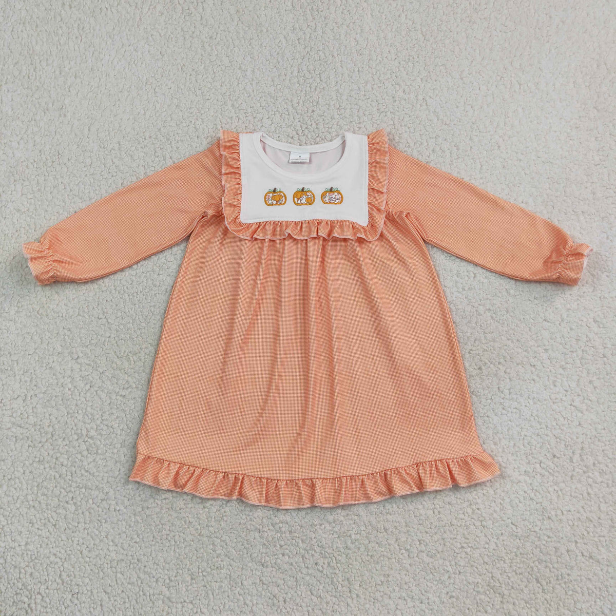 RTS NO MOQ (In stock)milk silk GLD1645 Embroidery Pumpkins Baby Girls Fall Ruffle Knee Length Dresses