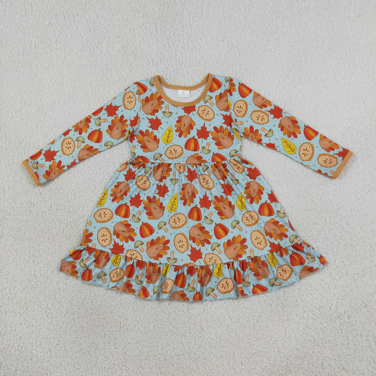 RTS NO MOQ Sibling milk silk Baby Kids Thanksgiving Turkey Pumpkin Print Long Sleeve Dress Hoodie Pant Set