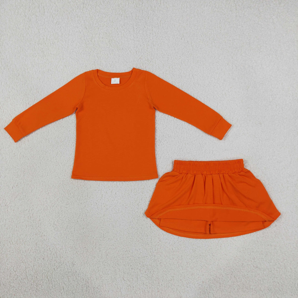 RTS NO MOQ (In stock)GLD1696 cotton Baby Girls Caramel Long Sleeve Top Pockets Skirt Short 2Pcs Clothes Sets