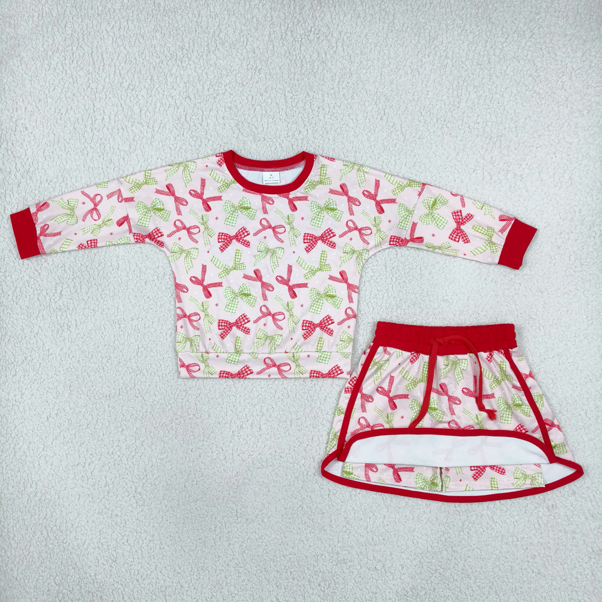 RTS NO MOQ (In stock)milk silk GLD1774 Baby Girls Long Sleeve Colorful Bows Top Skort Short Set