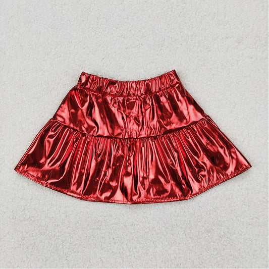 6.24  GLK0041 RTS NO MOQ Red color patchwork kids girls summer skirt