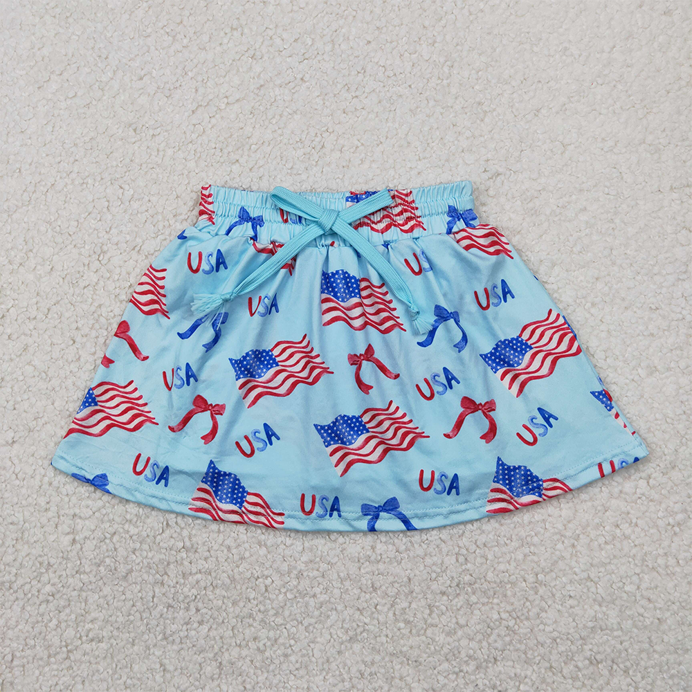 4.12 GLK0050 RTS NO MOQ Baby Girls Skirt Light blue flag bow kids girls 4th of july skirt