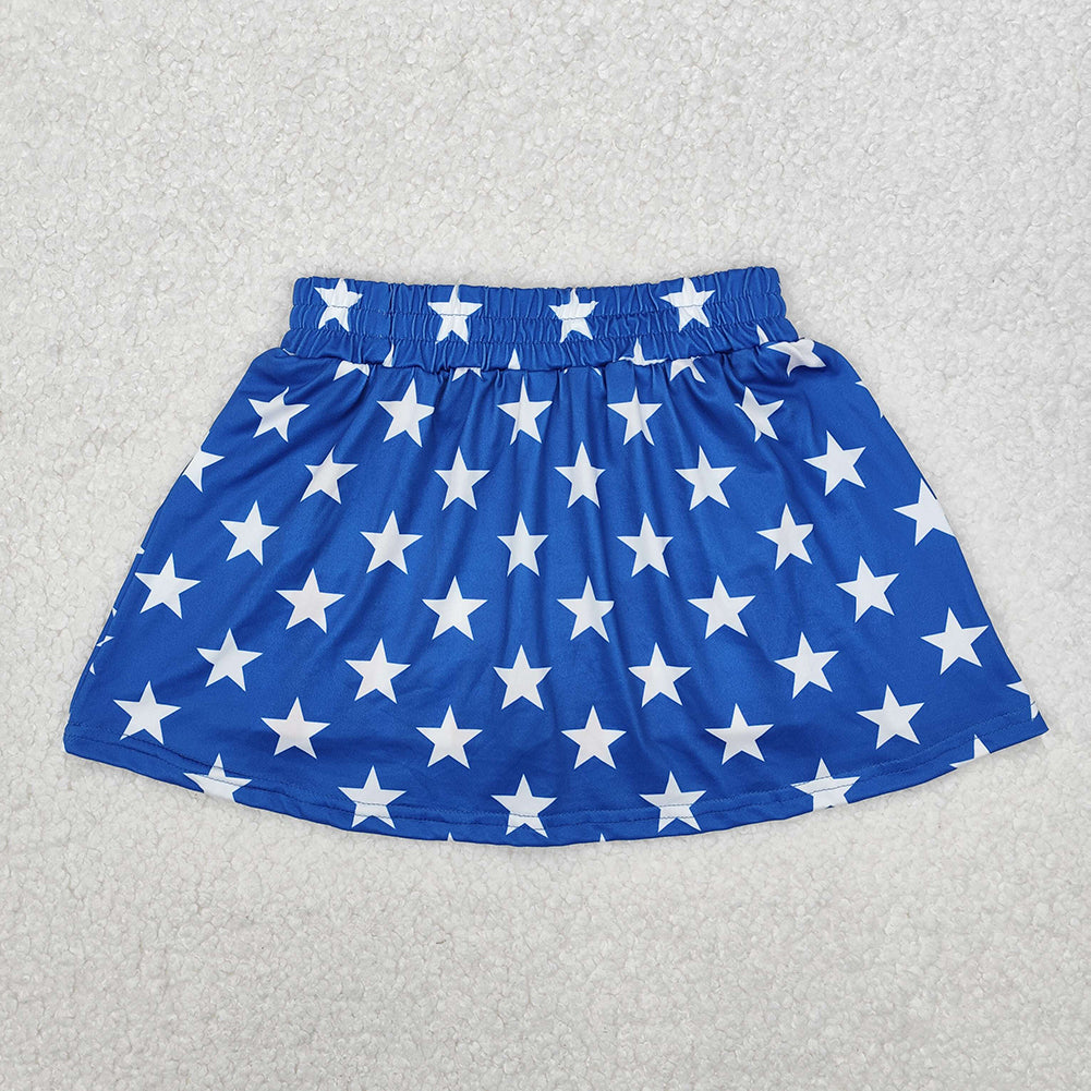 GLK0051Kids Girls Blue Stars Red Stripe 4th of July Skirt Casual Cotton Skirt for Children's Clothing