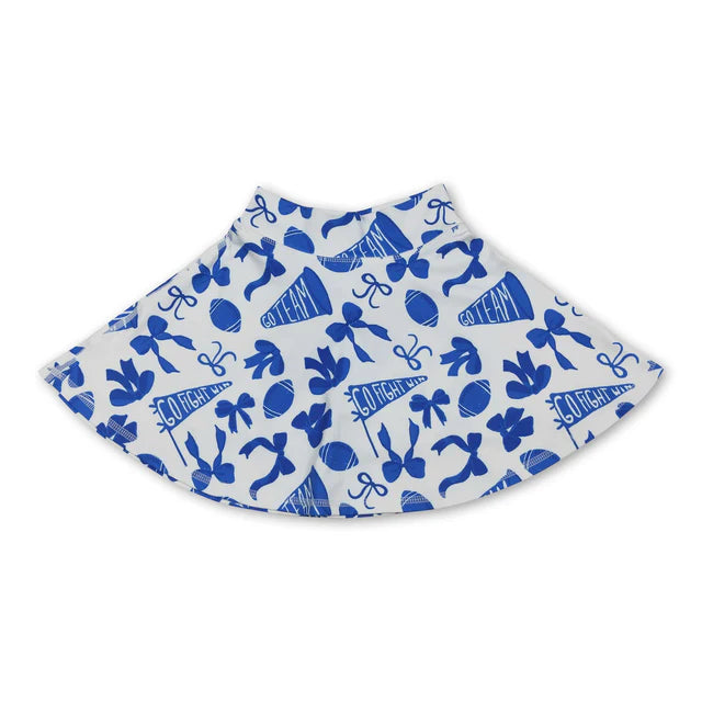 6.1 RTS NO MOQ (In stock)GT0941+GLK0138 Short sleeves cheer blue kids girls team shirt with Blue bow kids girls activewear skirt