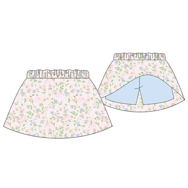 10.30 GLK0180 Pre order No Moq Baby Girls Blue Pink Flowers Plaid Skirt Shorts Bottom
