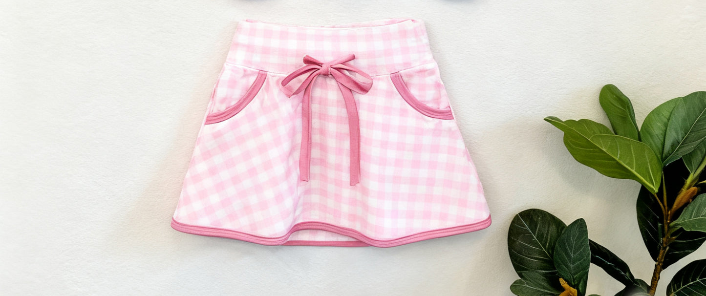 11.18 GLK0198 Pre order No Moq Yoga fabric Baby Girls Pink Checked Bows Pockets Yoga Skirt Shorts Bottom