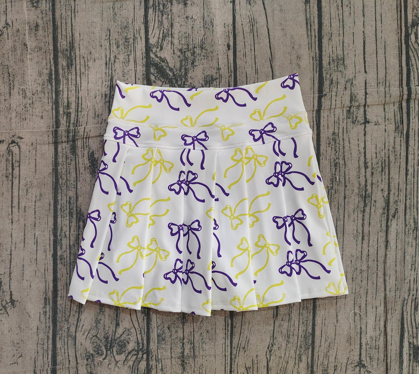 12.27 GLK0212 Sample No Moq Yoga fabric Baby Girls Purple Yellow Bows Yoga Pleated Skirt Shorts Bottom