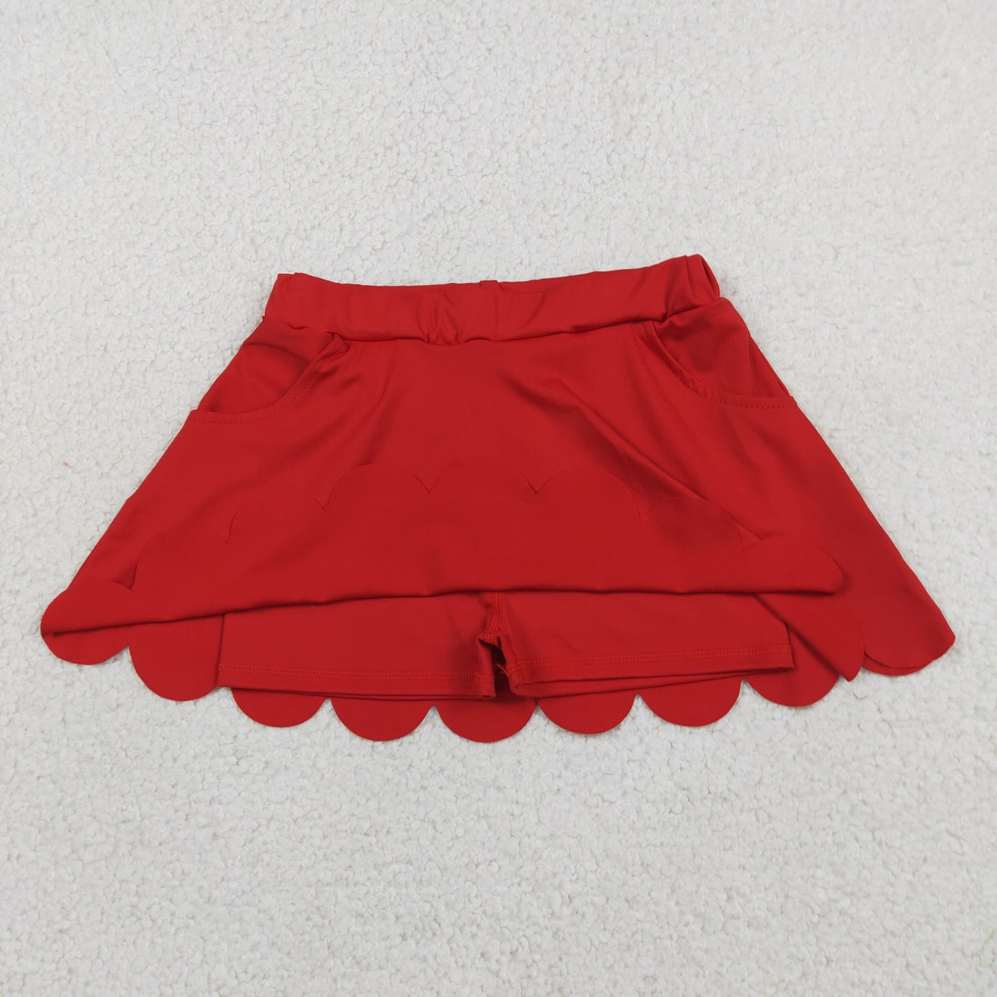 GLK0235 RTS NO MOQ (In stock)Red pockets scallop kids girls summer activwear skirt