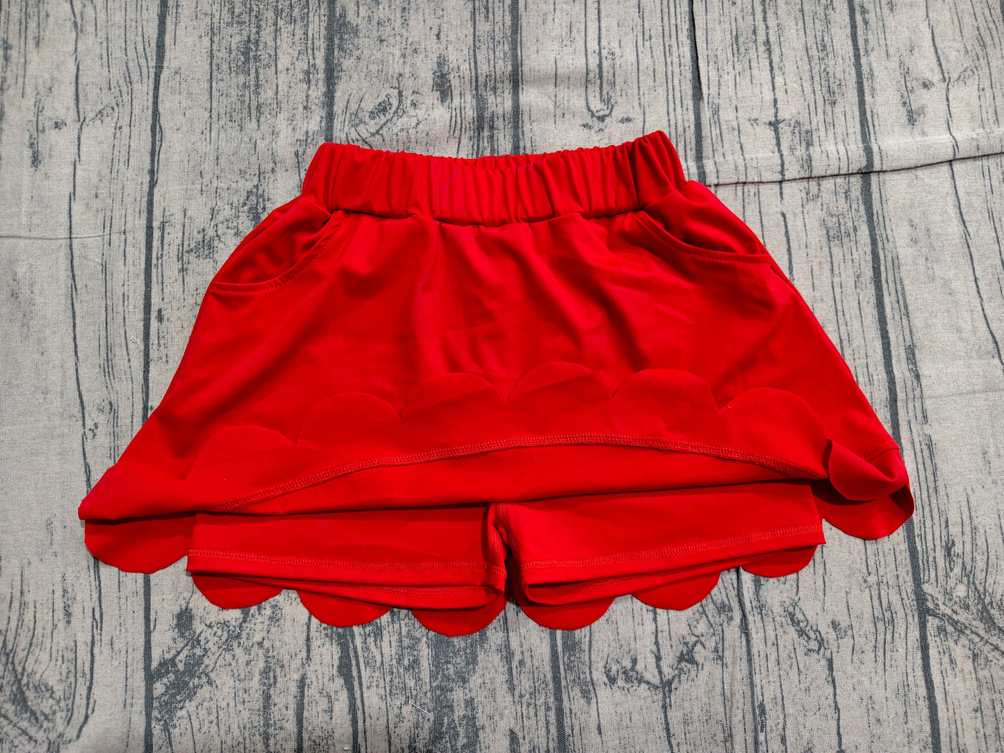 4.1 GLK0235 Sample No Moq Baby Girls Red Pockets Yoga Active Scallop Skirt Shorts Bottom Preorder
