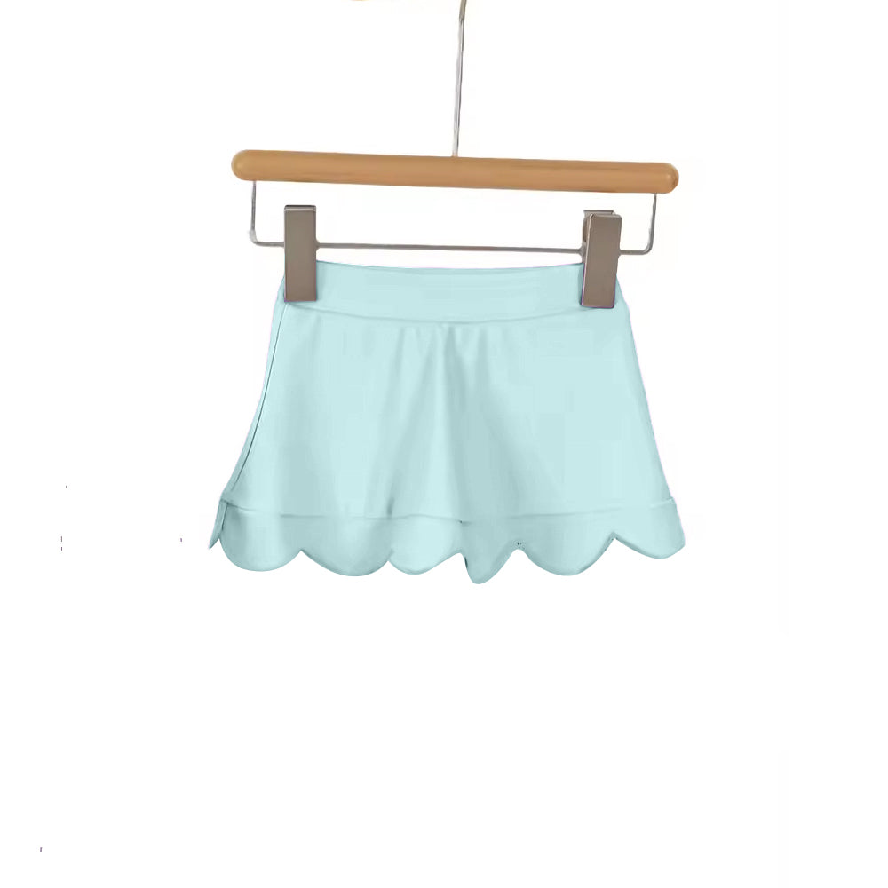 2.12 GLK0267 Pre order No Moq Yoga fabric Baby Girls Blue Scallop Yoga Active Skirt Shorts Bottom