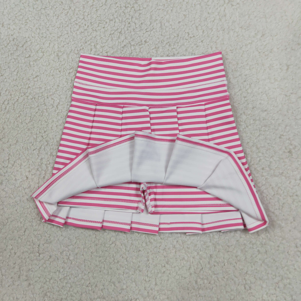RTS NO MOQ (In stock)yoga fabric GLK0335 Yoga Baby Girls Pink White Striped High Waist Pleated Skort Casual Sports Skort