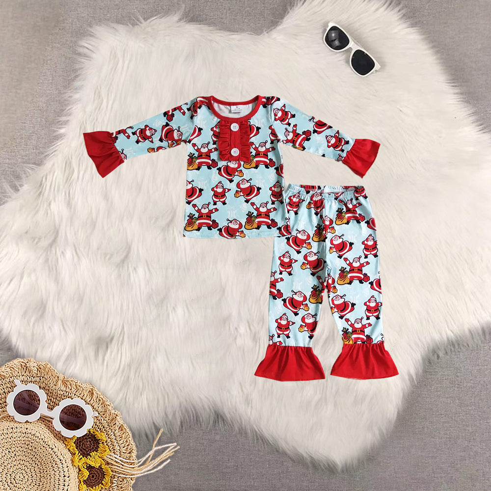 8.21 RTS Sibling Baby Boys Girls Santa print long sleeve baby girls Christmas pajamas