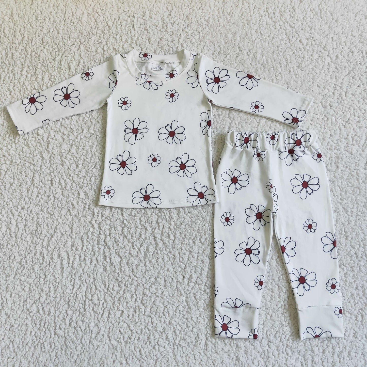 GLP0196 baby girls white flowers fall pajamas clothes sets