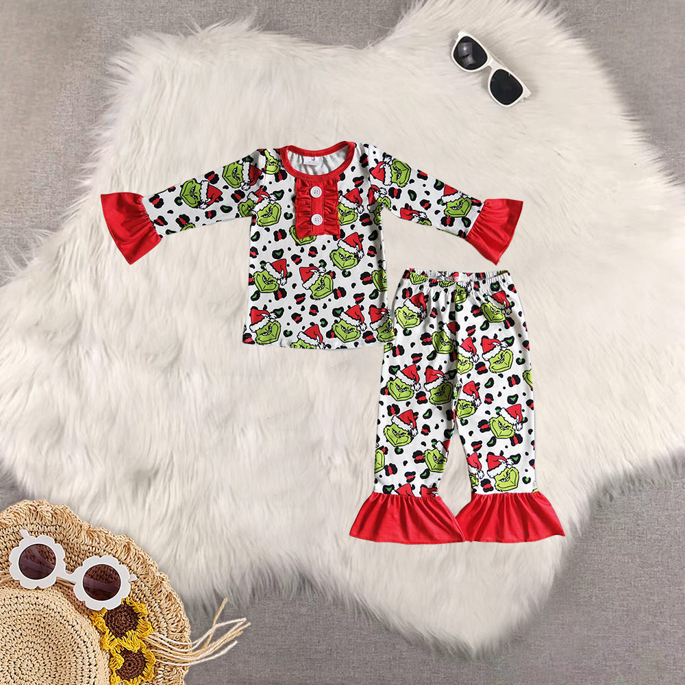 8.20 RTS Sibling Baby Boys Girls Green face leopard kids Christmas pajamas
