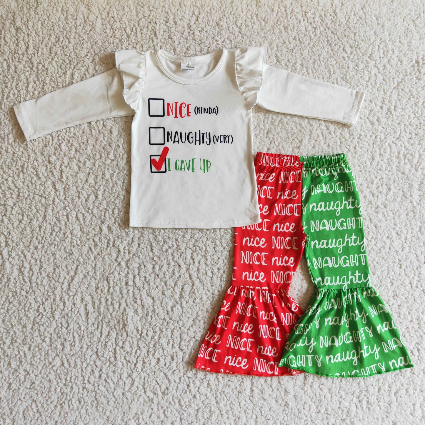 10.29 GLP0237 RTS No Moq Promotion Baby Girls Christmas nice naughty bell pants sets