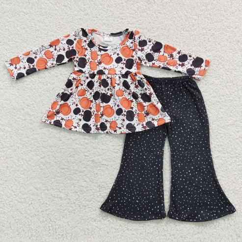 9.17 RTS Sibling Baby Girls Bows Flowers Pumpkins Tunic Leggings Bell Bottom Pant Fall Clothes Sets