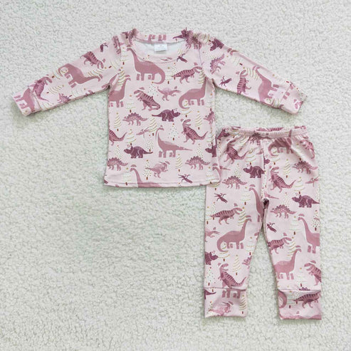 9.18 RTS Sibling Baby Boys Girls Christmas Hats Dinosaurs Trees Top Pant Pajamas Sets