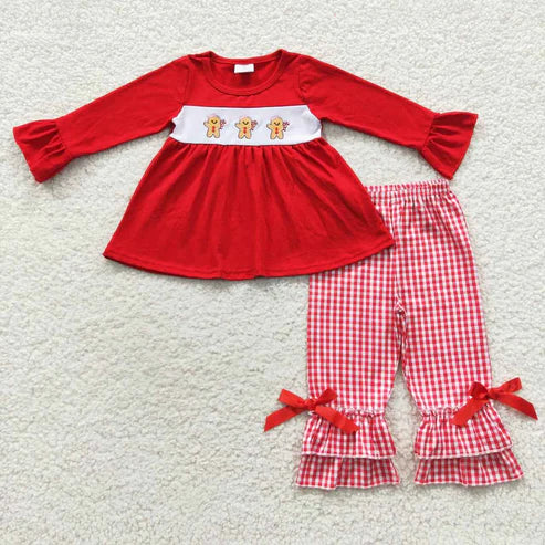 9.18 RTS Sibling Baby Boys Girls Embroidery Hats Gingerbread Top Pants Christmas Clothes Sets