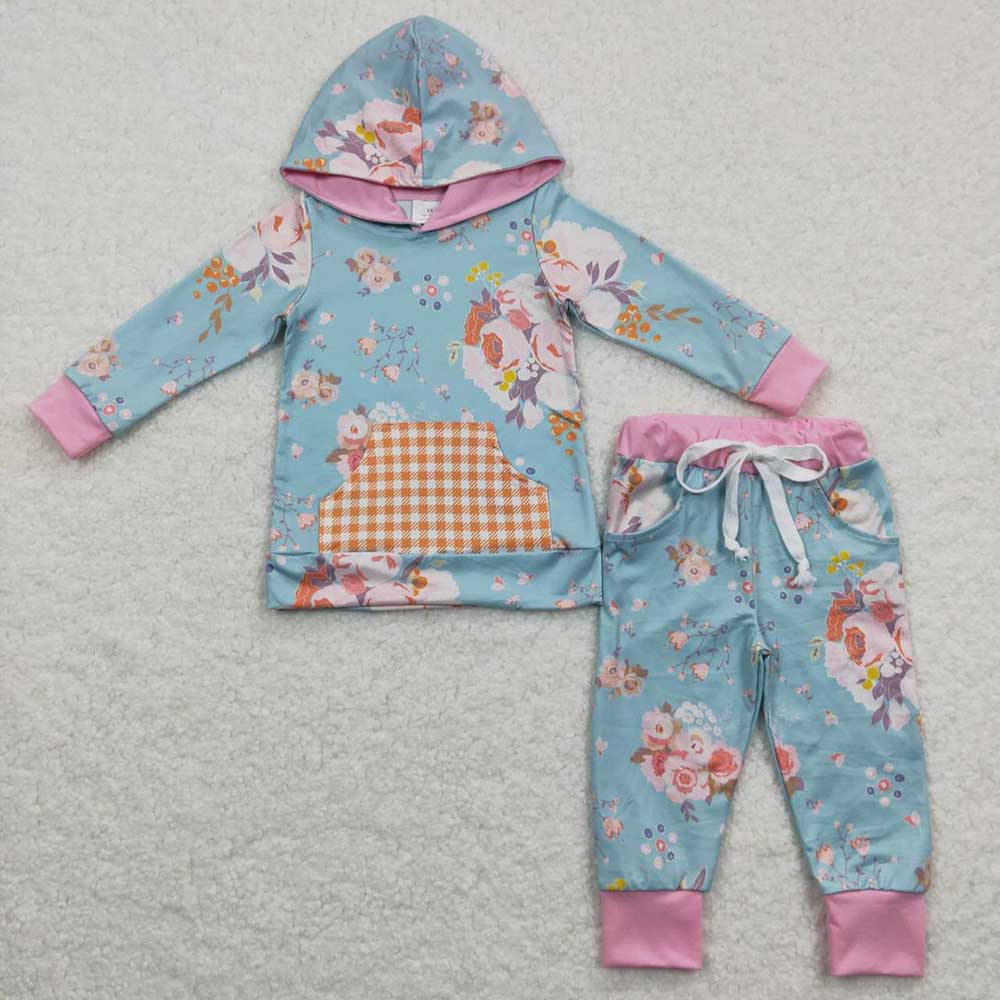 10.3 RTS Sibling Baby Girls Hoodie Floral Top Pants Clothes Sets