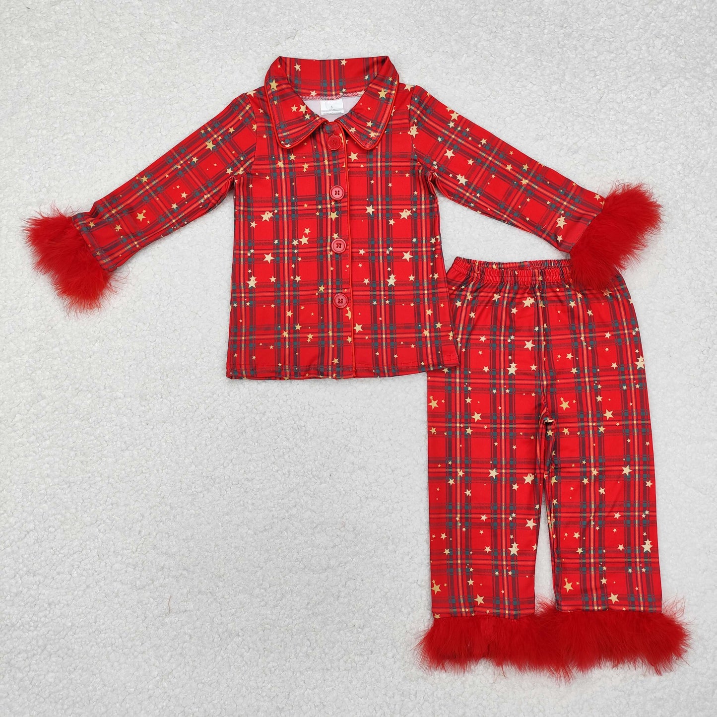 Baby Girls Christmas Green Red Plaid Button Ups Shirt Pants Pajamas Clothes Sets GLP0956