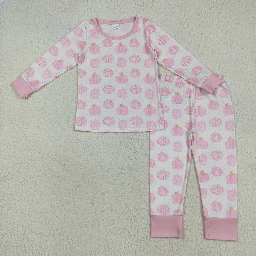 10.1 RTS Sibling Boys Baby Girls Bamboo Pumpkins Top Pants Pajamas Outfits