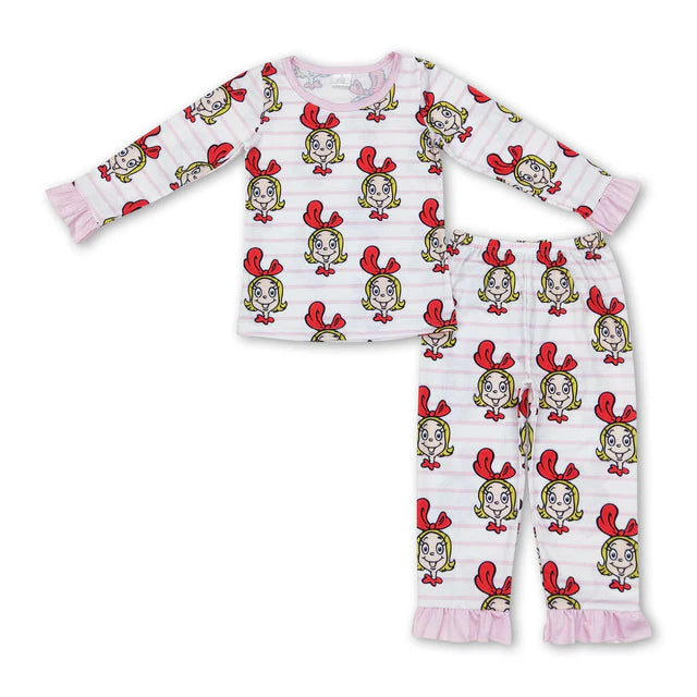 RTS Sibling Baby Girls Christmas Shelf Bamboo Pajamas Clothes Sets