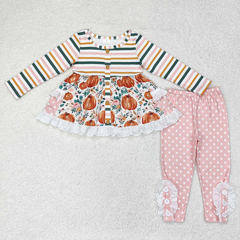 9.17 RTS Sibling Baby Girls Bows Flowers Pumpkins Tunic Leggings Bell Bottom Pant Fall Clothes Sets