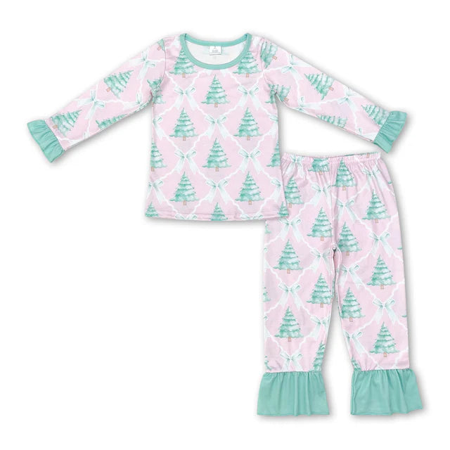 RTS Sibling Baby Girls Christmas Shelf Bamboo Pajamas Clothes Sets