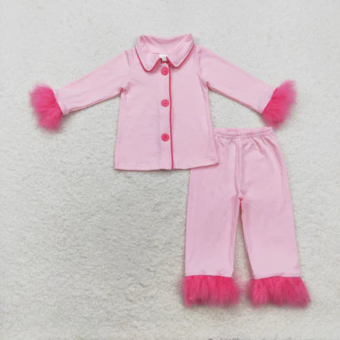 9.27 RTS Sibling Baby Girls Sister Bows Boots Hearts Buttons Top Pants Fur Pajamas Clothes Sets