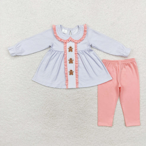 9.18 RTS Sibling Baby Boys Girls Embroidery Hats Gingerbread Top Pants Christmas Clothes Sets