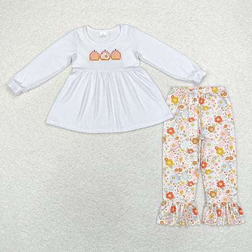 10.16 RTS Sibling Baby Girls Pumpkins Long Sleeve Top Tunic Leggings Bell Bottom Pant Clothes Sets