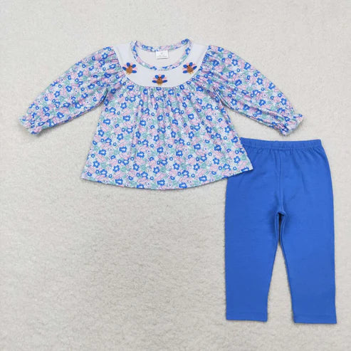 9.19 RTS Sibling Baby Girls Sibling Baby Girls Embroidery Turkey Long Ruffle Sleeves Pants Thanksgiving Clothes Sets
